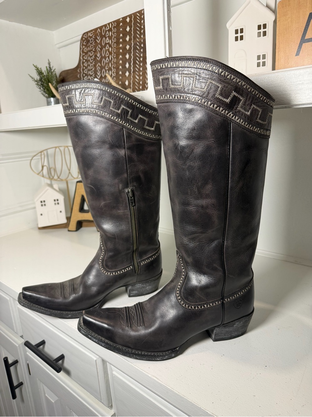 Ariat Tall Western Boots Women's 10B Black Leather Zip Riding Cowboy Boots